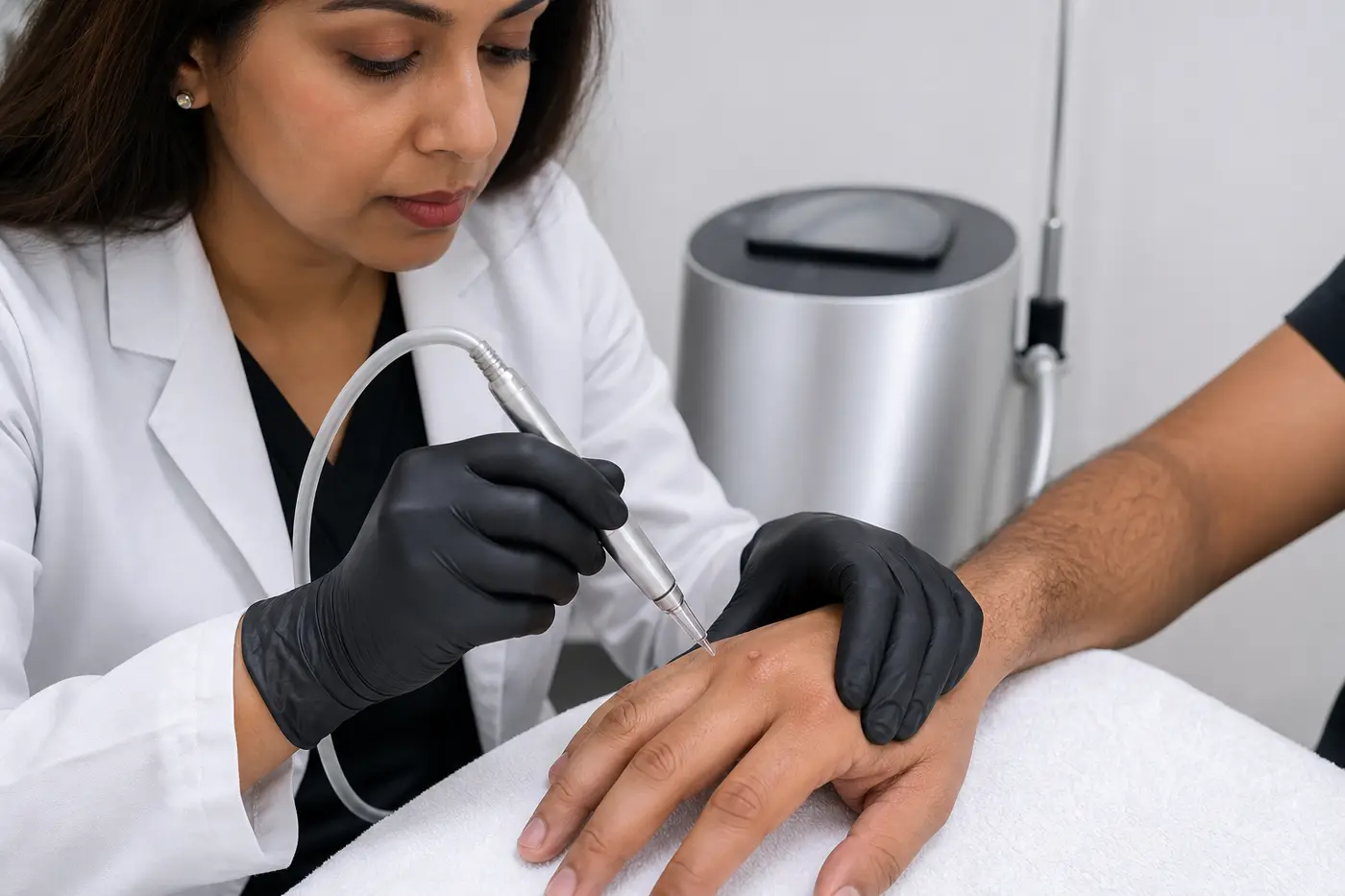 Educational close-up of skin texture for wart-care information, not a before-or-after result