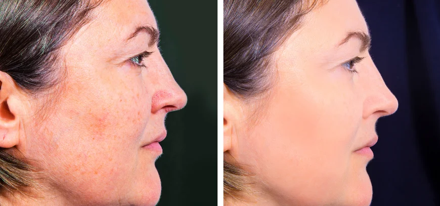 Facial skin surface reviewed during an open pores consultation